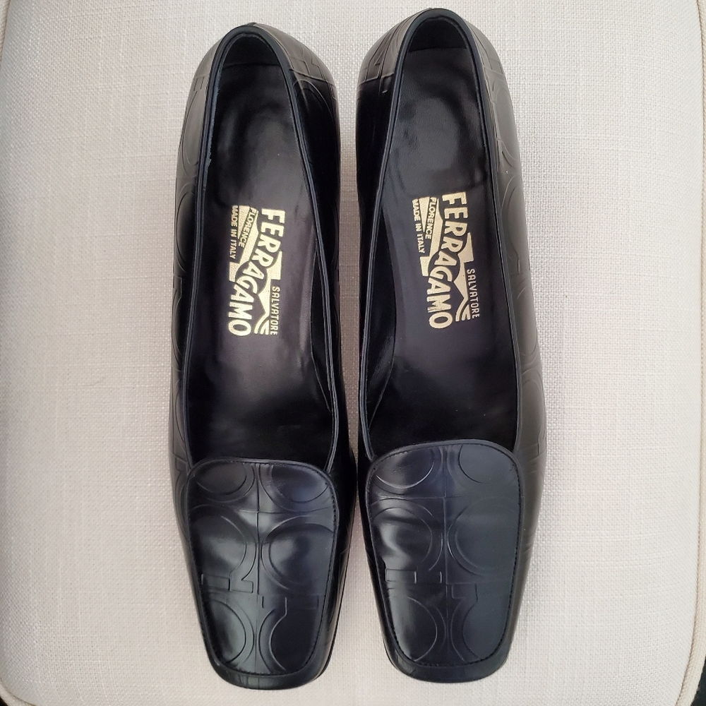 Salvatore Ferragamo Black Embossed Loafers